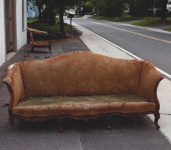 Severely damaged vintage couch before repairs severely damaged vintage couch before repairs